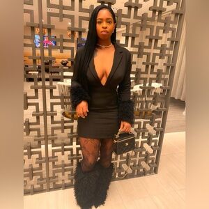 Chic Black Dress with Faux Fur Accents